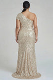Sparkly Champagne One Shoulder Plus Size Formal Dress