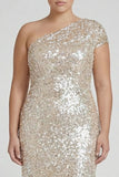 Sparkly Champagne One Shoulder Plus Size Formal Dress
