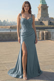 Mermaid Ruched Corset Satin Blush Prom Dress with Appliques