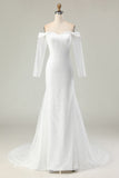 Off the Shoulder Ivory Mermaid Matte Satin Wedding Dress