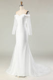 Sparkly Ivory Off the Shoulder Mermaid Long Sleeve Wedding Dress
