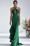 Halter Terracotta Chiffon Ruffles Sheath Red Gala Dress