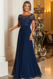 Chiffon A-Line Navy Mother Of the Bride Dress with Appliques