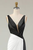 Black and White Mermaid V Neck Long Formal Dress