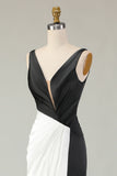 Black and White Mermaid V Neck Long Formal Dress