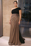 Black Brown Sheath One Shoulder Plus Size Formal Dress