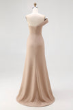 Light Khaki One Shoulder Sheath Pleated Satin Gala Dress