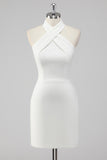 White Halter Short Tight Graduation Dress