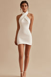 White Halter Short Tight Graduation Dress
