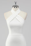 White Halter Short Tight Graduation Dress