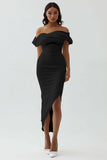 White Sheath Off the Shoulder Satin Engagement Dress