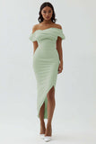 White Sheath Off the Shoulder Satin Engagement Dress