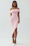 White Sheath Off the Shoulder Satin Engagement Dress