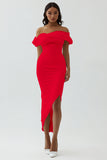 White Sheath Off the Shoulder Satin Engagement Dress