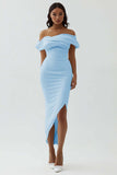 White Sheath Off the Shoulder Satin Engagement Dress