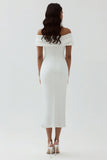 White Sheath Off the Shoulder Satin Engagement Dress