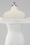 Simple Sheath Off the Shoulder Satin Short White Graduation Dress