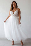 Lace White A Line Spaghetti Straps Plus Size Engagement Dress