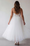 Lace White A Line Spaghetti Straps Plus Size Engagement Dress