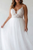 Lace White A Line Spaghetti Straps Plus Size Engagement Dress