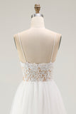 White A Line Spaghetti Straps Lace Engagement Dress