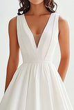 Satin A Line V Neck Midi Graduation Dress