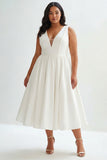 Elegant A Line White V Neck Plus Size Graduation Dress