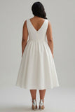 Elegant A Line White V Neck Plus Size Graduation Dress