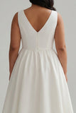Elegant A Line White V Neck Plus Size Graduation Dress