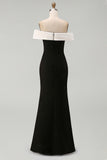 Off the Shoulder Black Matte Satin Mermaid Formal Dress