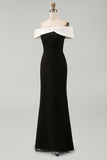 Off the Shoulder Black Matte Satin Mermaid Formal Dress