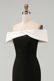 Off the Shoulder Black Matte Satin Mermaid Formal Dress