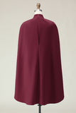 Burgundy Sheath High Neck Midi Formal Dress With Shawl