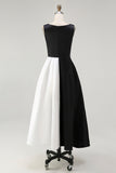 Black White A Line Boat Neck Semi Formal Dress