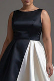 Black White A Line Satin Plus Size Semi Formal Dress