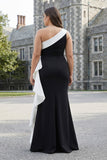 One Shoulder Plus Size Mermaid Black Tie Dress with Ruffles