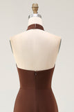 Halter Coffee Mermaid Long Formal Dress
