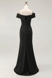 Off The Shoulder Mermaid Long Black Tie Dress With Slit