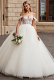 Ivory Off The Shoulder Ball-Gown Lace Tulle Wedding Dress