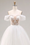 Ivory Off The Shoulder Ball-Gown Lace Tulle Wedding Dress