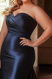 Satin Mermaid Strapless Navy Plus Size Formal Dress