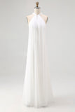 Simple White Halter A Line Chiffon Engagement Dress