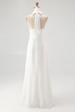 Simple White Halter A Line Chiffon Engagement Dress