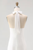 Halter White A-Line Maxi Engagement Dress