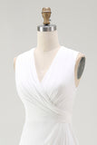 White Ruched V-Neck Sheath Bridal Shower Dress