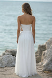 White Ruched Cut Out Engagement Dress With Slit