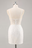 White Bodycon V Neck Mini Graduation Dress With Sequins