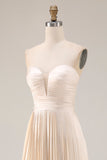 Strapless Champagne Pleated A-Line Wedding Guest Dress
