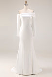 White Off the Shoulder Mermaid Satin Wedding Dress