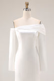White Off the Shoulder Mermaid Satin Wedding Dress